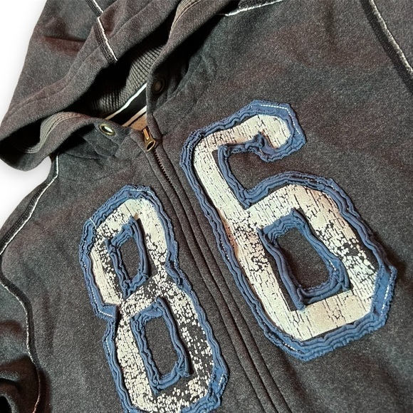 GAP Sweatshirt Hooded Zip-Front Kids Gray Boy L/10 Activewear Varsity Sporty - Picture 2 of 3